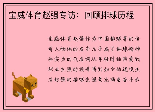 宝威体育赵强专访：回顾排球历程